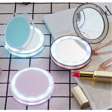 Load image into Gallery viewer, LED Lighted Vanity Travel Makeup Mirror Foldable Compact USB Charging Cosmetic Makeup Mirror Light Beauty Tools