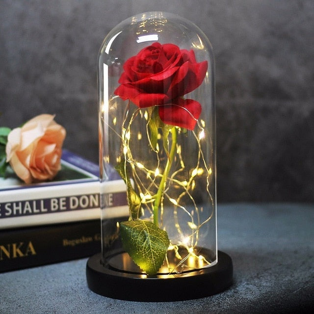 LED Rose Flower Light Black Base Glass