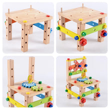 Load image into Gallery viewer, Wooden Assembling Chair Montessori Toys Baby Educational Wooden Toy Preschool Multifunctional Variety Nut Combination Chair Tool
