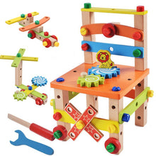 Load image into Gallery viewer, Wooden Assembling Chair Montessori Toys Baby Educational Wooden Toy Preschool Multifunctional Variety Nut Combination Chair Tool