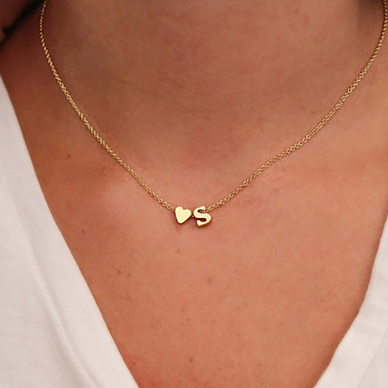 Tiny Dainty Heart Initial Necklace Personalized Letter Necklace Name Jewelry