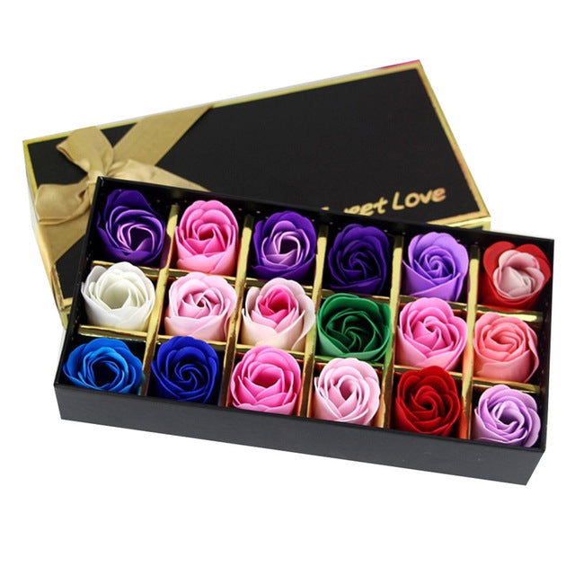 18Pcs / box Simulation Rose Soap Flower With Ribbon Wedding Souvenir Creative Romantic Valentines Day Birthday Beautiful Gift
